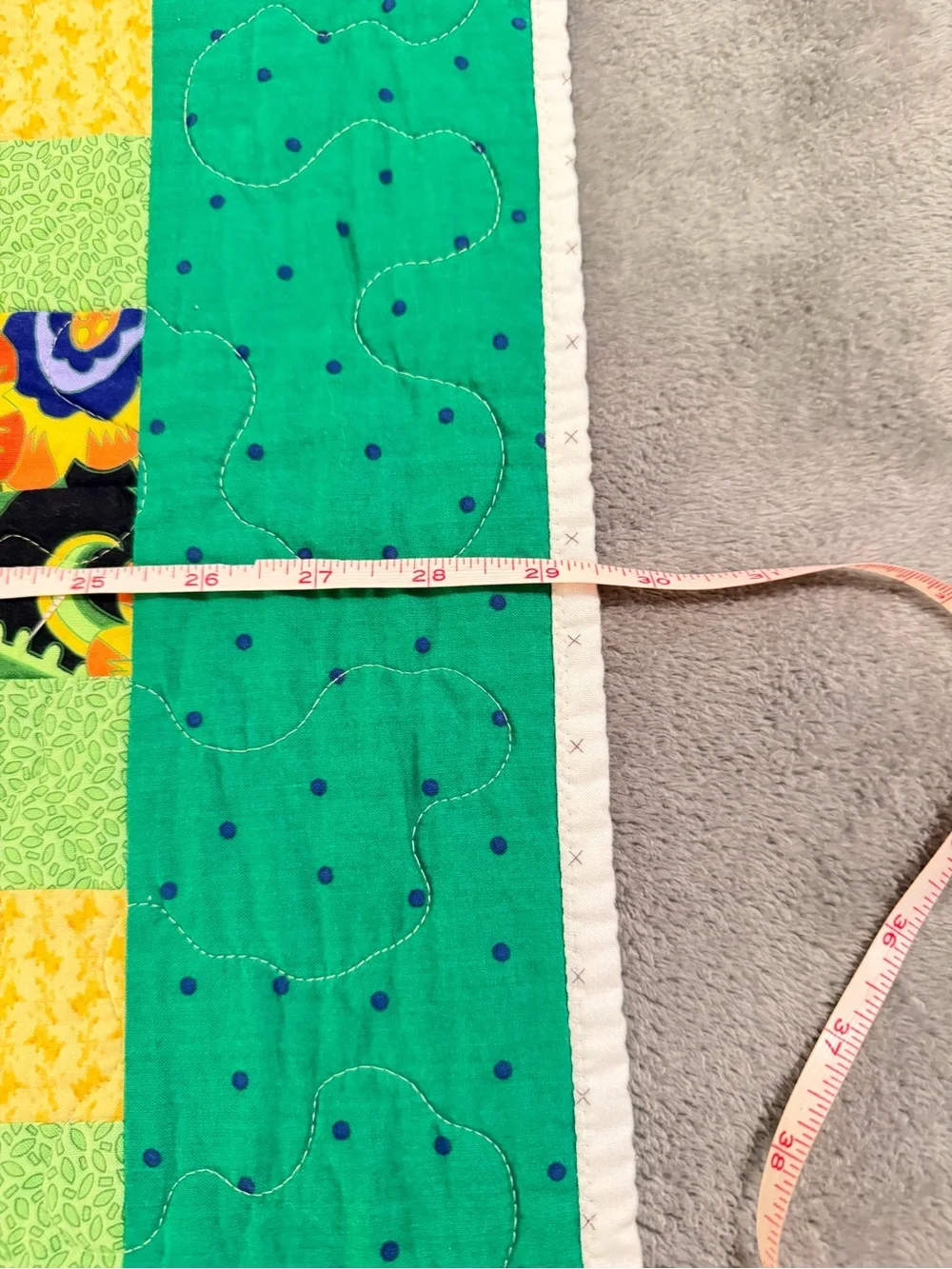 Handmade Bright Patchwork lap Quilt, wall hanging or bed accent. 29 x 37 inches.